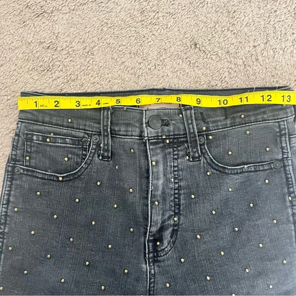 Madewell 26 Waist Black Skinny Jeans with Gold Embroidered Polka Dots 10” Rise